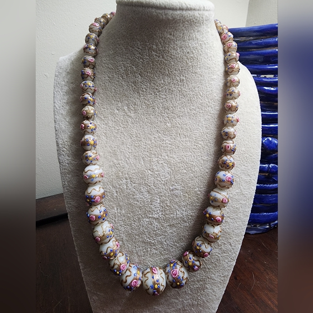 For @drcide2organizeAntique Venetian Glass Fiorato or wedding cake beaded neckla